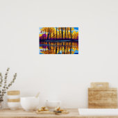 Blattgelbes Orange Lila Lake Reflection Poster (Küche)