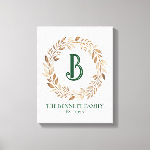 Blattgold-Kranz-Monogramm-Leinwand-Familieninitial Leinwanddruck