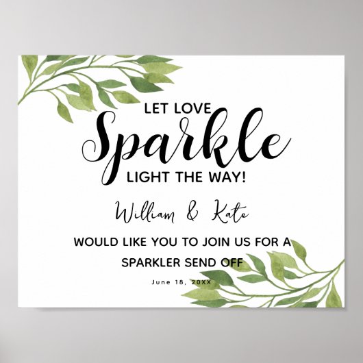 Blattgrüne Sparkler absetzen Hochzeit Poster (Vorne)