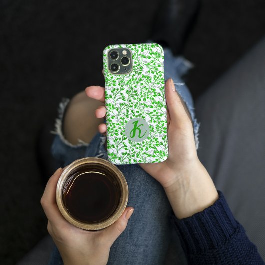 Blattgrünes Muster Modern Elegant Monogrammiert Case-Mate iPhone Hülle