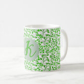 Blattgrünes Muster Modern Elegant Monogrammiert Kaffeetasse (VorderseiteRechts)
