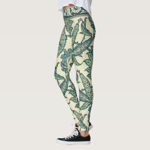 Blattgrünes vintage-arabisches botanisches Muster Leggings
