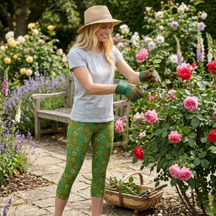 Blattmuster auf Olivgrün Capri Leggings