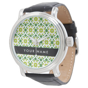 Blattmuster, grüne Blätter, Ihr Name Armbanduhr