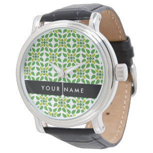 Blattmuster, grüne Blätter, Ihr Name Armbanduhr