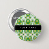 Blattmuster, grüne Blätter, Ihr Name Button (Vorne & Hinten)