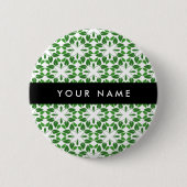 Blattmuster, grüne Blätter, Ihr Name Button (Vorderseite)