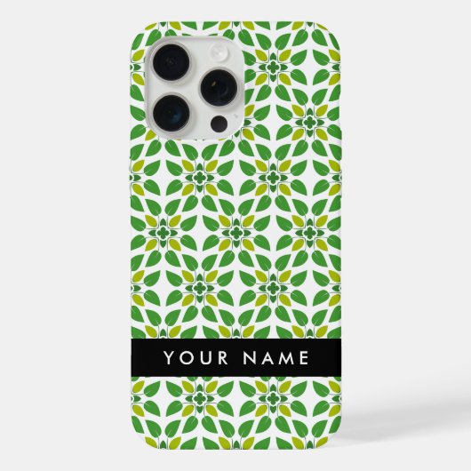 Blattmuster, grüne Blätter, Ihr Name iPhone Hülle (Rückseite)