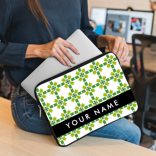 Blattmuster, grüne Blätter, Ihr Name Laptopschutzhülle