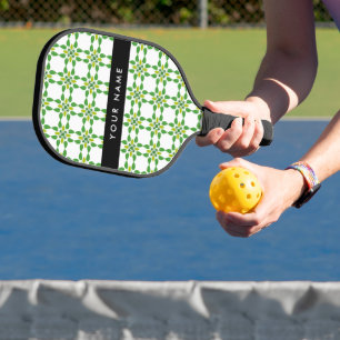Blattmuster, grüne Blätter, Ihr Name Pickleball Schläger