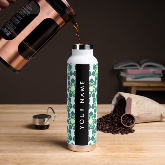 Blattmuster, grüne Blätter, Ihr Name Trinkflasche (Kaffee)