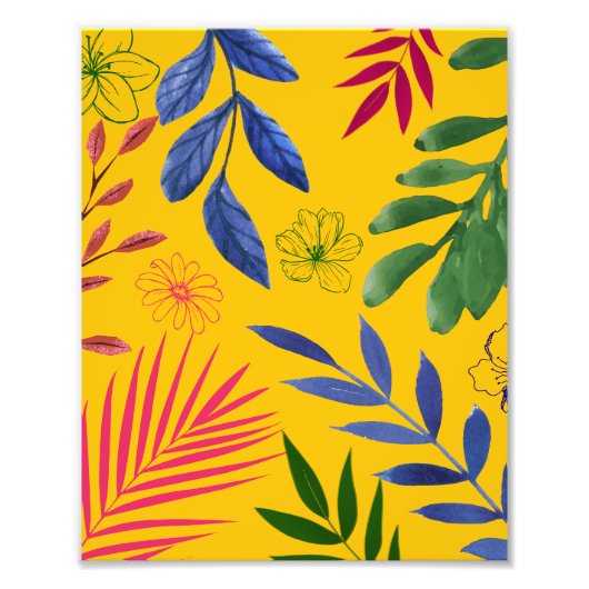 Blattmuster mit farbenfrohen Blumen Fotodruck (Vorne)