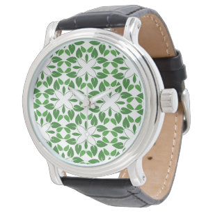 Blattmuster, Muster aus Blättern, grüne Blätter Armbanduhr