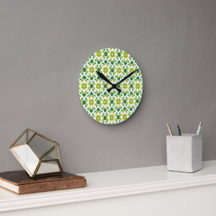 Blattmuster, Muster aus Blättern, grüne Blätter Runde Wanduhr