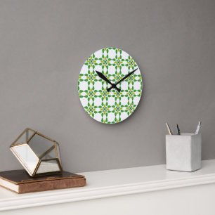 Blattmuster, Muster aus Blättern, grüne Blätter Runde Wanduhr