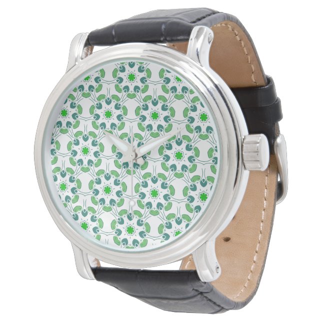 Blattmuster, Muster von Blätter, grüne Blätter Armbanduhr (Schrägansicht)