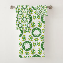 Blattmuster, Muster von Blätter, grüne Blätter Badhandtuch Set
