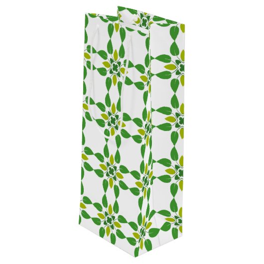 Blattmuster, Muster von Blätter, grüne Blätter Geschenktüte Für Weinflaschen (Rückseite Schrägansicht)