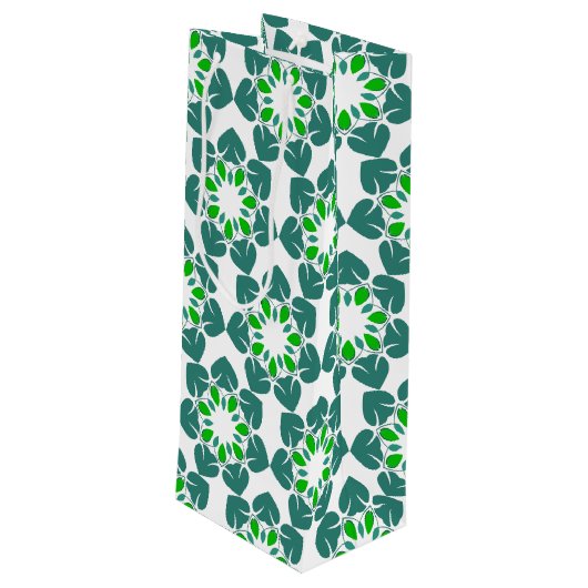 Blattmuster, Muster von Blätter, grüne Blätter Geschenktüte Für Weinflaschen (Rückseite Schrägansicht)