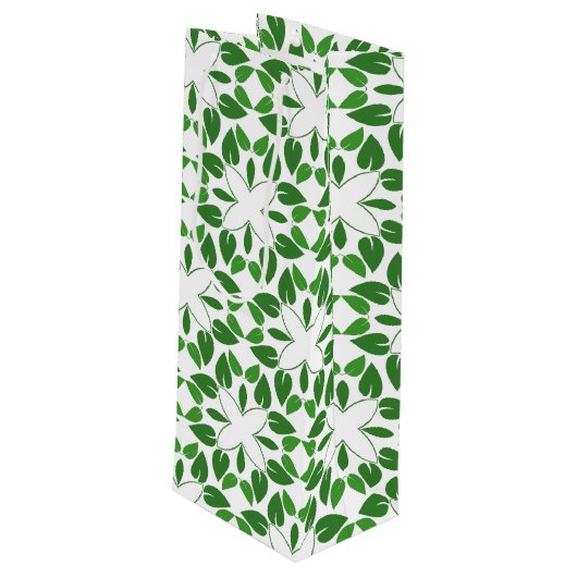 Blattmuster, Muster von Blätter, grüne Blätter Geschenktüte Für Weinflaschen (Rückseite Schrägansicht)