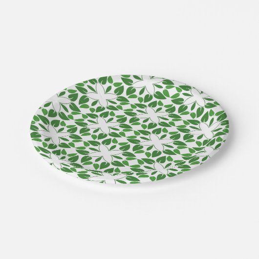 Blattmuster, Muster von Blätter, grüne Blätter Pappteller (Schrägansicht)