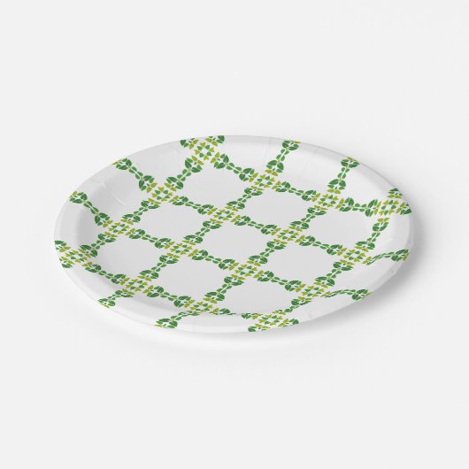 Blattmuster, Muster von Blätter, grüne Blätter Pappteller (Schrägansicht)