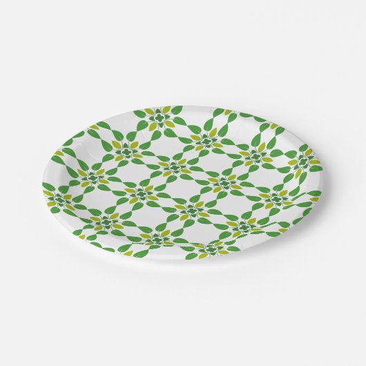 Blattmuster, Muster von Blätter, grüne Blätter Pappteller (Schrägansicht)