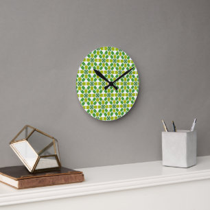 Blattmuster, Muster von Blätter, grüne Blätter Runde Wanduhr