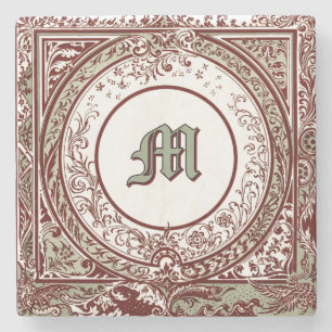 Blattranken-Monogramm aus der viktorianischen Ära Steinuntersetzer
