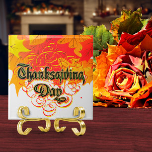 Blattreiche typografische Thanksgiving-Day-Wörter Fliese