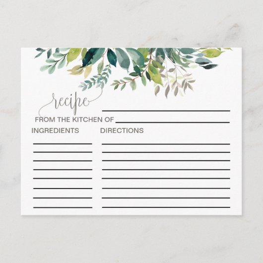 Blattrezeptkarten für Brautparty Postkarte (Vorderseite)
