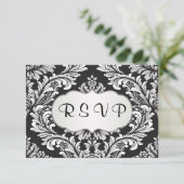 Blattweißes Damaselmuster auf schwarzer UAWG RSVP Karte (Stehend Vorderseite)