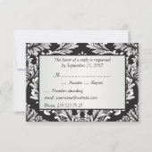 Blattweißes Damaselmuster auf schwarzer UAWG RSVP Karte (Rückseite)
