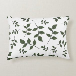 Blattzweige mit grünen Blätter auf Weiß Dekokissen