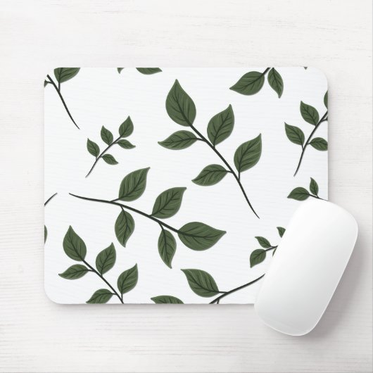 Blattzweige mit grünen Blätter auf Weiß Mousepad (Mit Mouse)