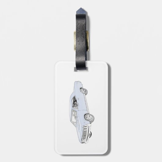 Blau 1967 Chevy Chevelle Bleistift-Art-Zeichnen Gepäckanhänger (Rückseite vertikal)