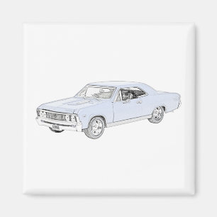 Blau 1967 Chevy Chevelle Bleistift-Art-Zeichnen Magnet