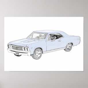 Blau 1967 Chevy Chevelle Bleistift-Art-Zeichnen Poster