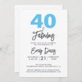 Blau 40 und Fabulous | 40. Geburtstag Party Einladung (Vorne/Hinten)