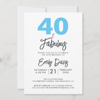Blau 40 und Fabulous | 40. Geburtstag Party Einladung