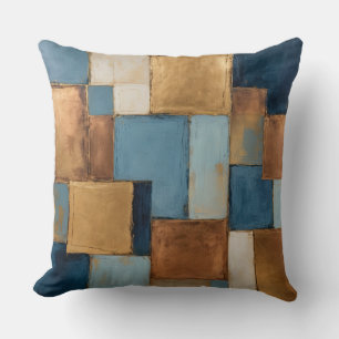 Blau, abgestuftes Kupfer, Goldpatchwork Kissen