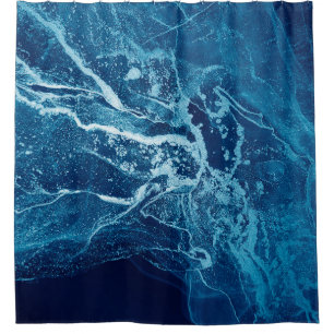 Blau Abstrakt. Blauer und weißer Farbblock. Lösche Duschvorhang