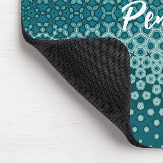 Blau Abstrakte weiße Monogramm Mousepad (Ecke)