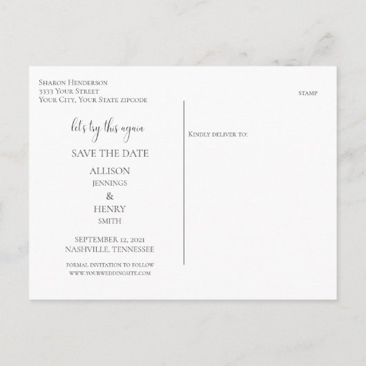 Blau Ändern Sie das Datum Hochzeit speichern Sie d Ankündigungspostkarte (Rückseite)