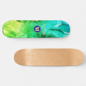 Blau Aquamarin Gelbe grüne Flüssig-Tinte, Monogram Skateboard (Horizontal)