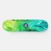 Blau Aquamarin Gelbe grüne Flüssig-Tinte, Monogram Skateboard (Horizontal)