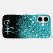 Blau, Aquamarin, Glitzer, Name und Monogramm, Mädc Case-Mate iPhone Hülle (Rückseite (Horizontal))