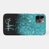 Blau, Aquamarin, Glitzer, Name und Monogramm, Mädc Case-Mate iPhone Hülle (Rückseite (Horizontal))