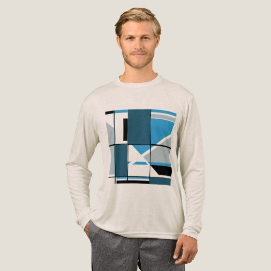 Blau Aquamarin-Grau Schwarz MCM Geometrisches Abst Tri-Blend Shirt (Volle Vorderseite)