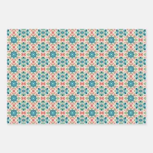 Blau, Aquamarin, grün, Lachs und Tile Geschenkpapier Set (Vorderseite 3)